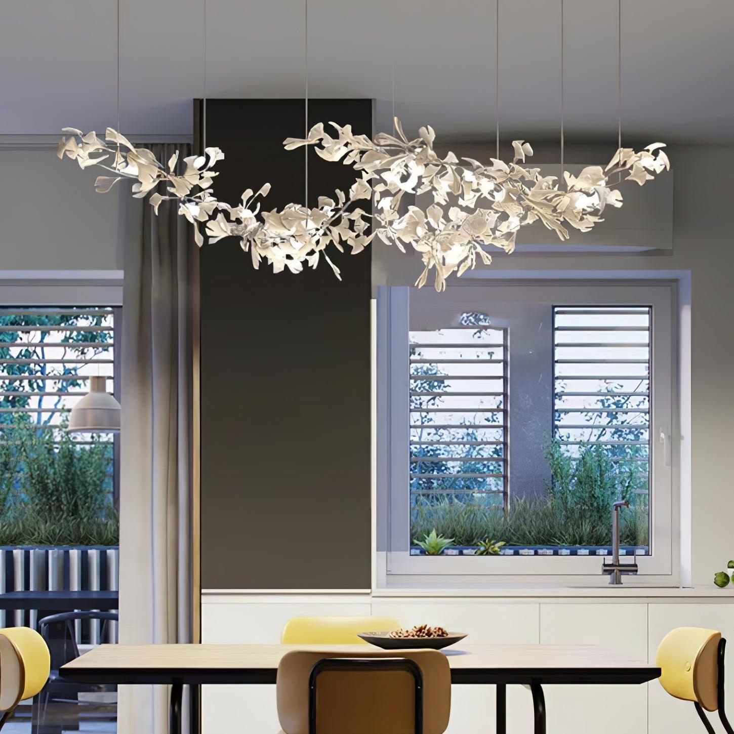 Luxury Double Layer Gingko Leaf Ceramic Crown Chandelier for Large Dining and Living Spaces