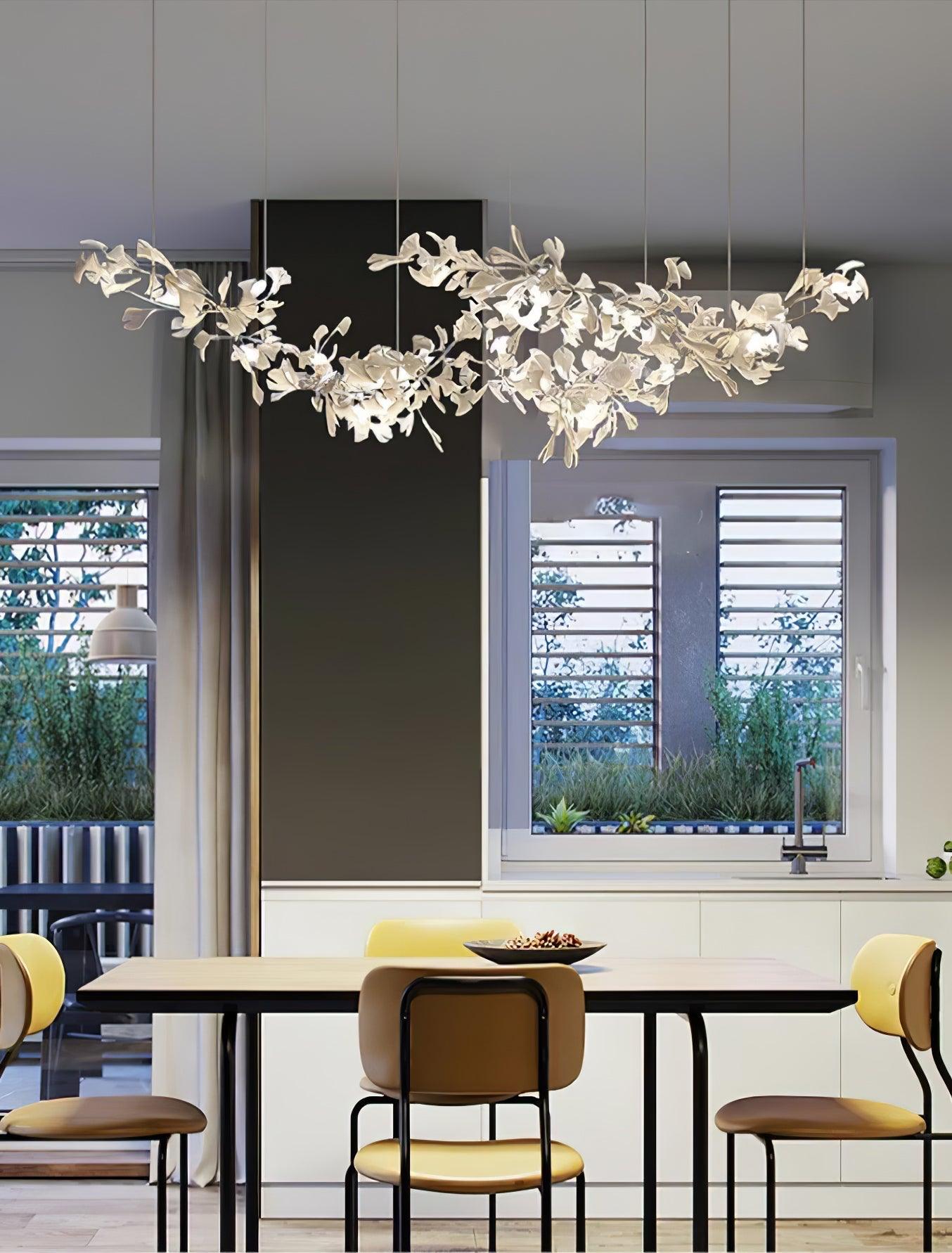 Luxury Double Layer Gingko Leaf Ceramic Crown Chandelier for Large Dining and Living Spaces