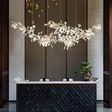 Luxury Double Layer Gingko Leaf Ceramic Crown Chandelier for Large Dining and Living Spaces
