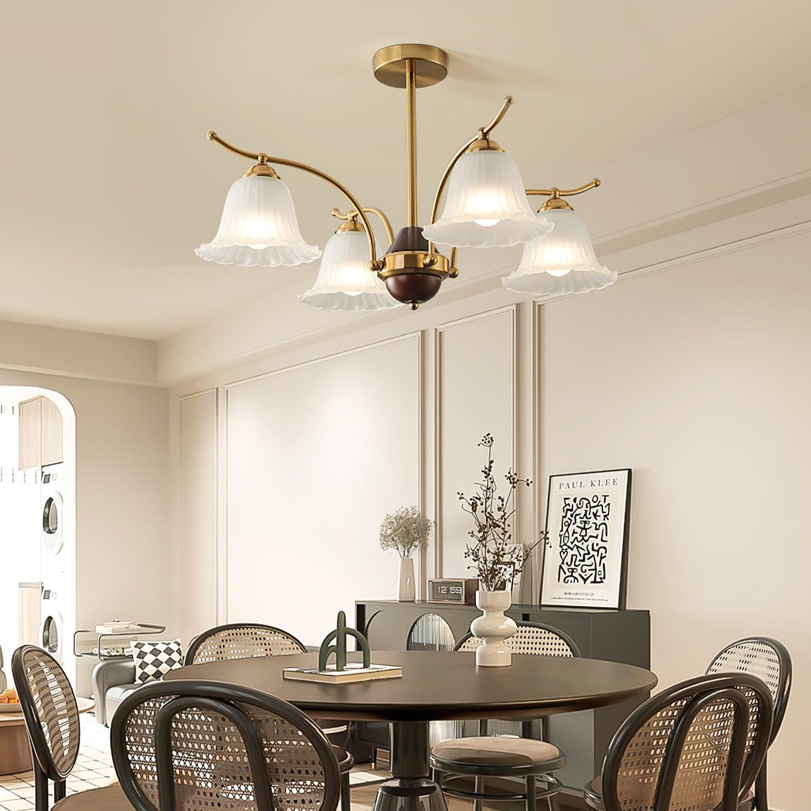 Luxury Flora Brass Chandelier with Elegant Frosted Glass Flower Petal Shades