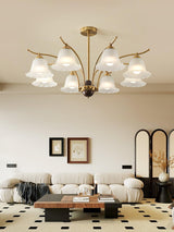 Luxury Flora Brass Chandelier with Elegant Frosted Glass Flower Petal Shades