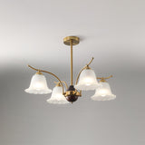 Luxury Flora Brass Chandelier with Elegant Frosted Glass Flower Petal Shades