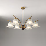 Luxury Flora Brass Chandelier with Elegant Frosted Glass Flower Petal Shades