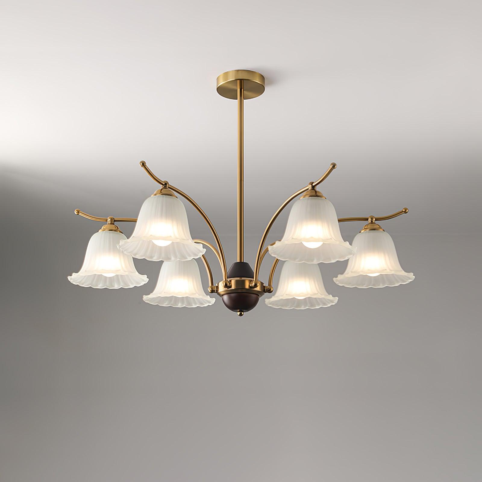 Luxury Flora Brass Chandelier with Elegant Frosted Glass Flower Petal Shades
