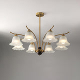 Luxury Flora Brass Chandelier with Elegant Frosted Glass Flower Petal Shades