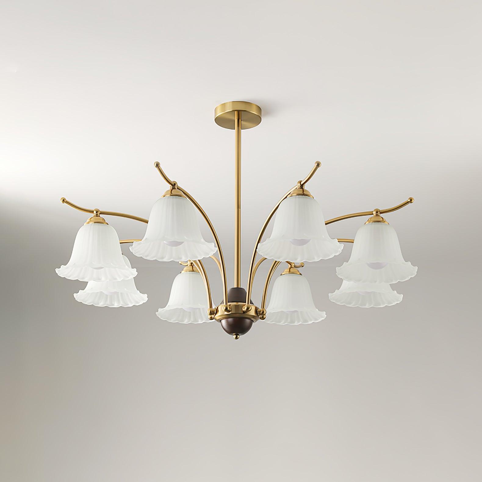 Luxury Flora Brass Chandelier with Elegant Frosted Glass Flower Petal Shades