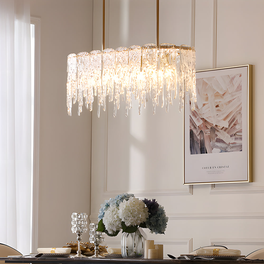 Luxury Glass Icicle Droplet Crystal Chandelier with Copper Frame and 3 Step Dimming