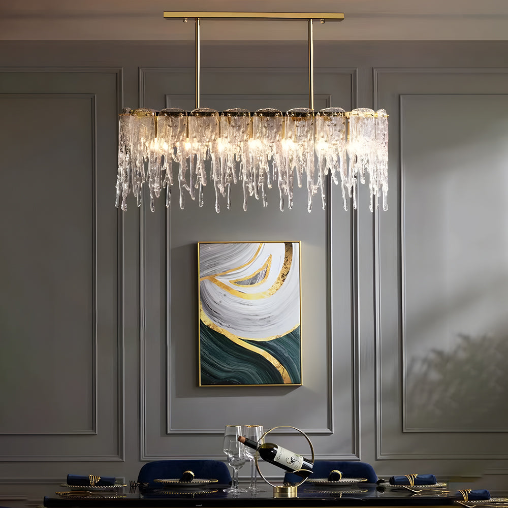 Luxury Glass Icicle Droplet Crystal Chandelier with Copper Frame and 3 Step Dimming