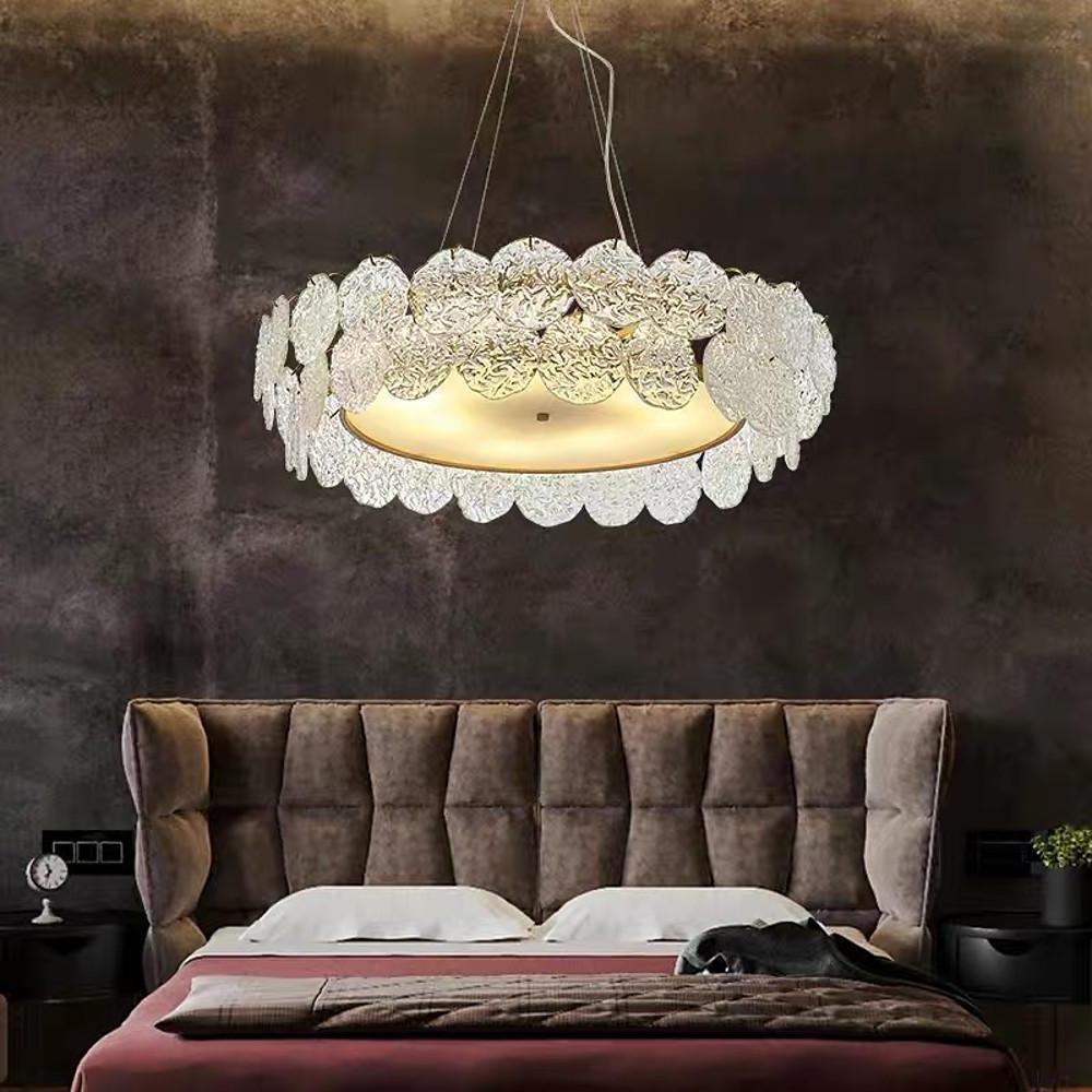 Luxury Glass Shell LED Chandelier Modern Electroplated Metal Pendant Light for Living Room