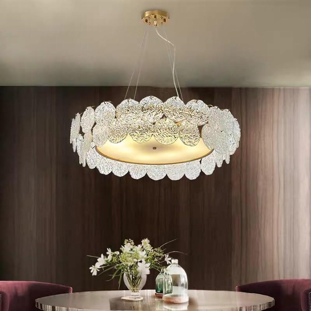 Luxury Glass Shell LED Chandelier Modern Electroplated Metal Pendant Light for Living Room