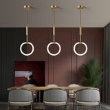 Luxury Gold Circle LED Pendant Light Copper Geometric Hanging Chandelier for Bedroom and Kitchen Island