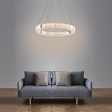 Luxury Gold Crystal Ring Chandelier Modern Integrated LED Wagon Wheel Pendant Light for Dining Room