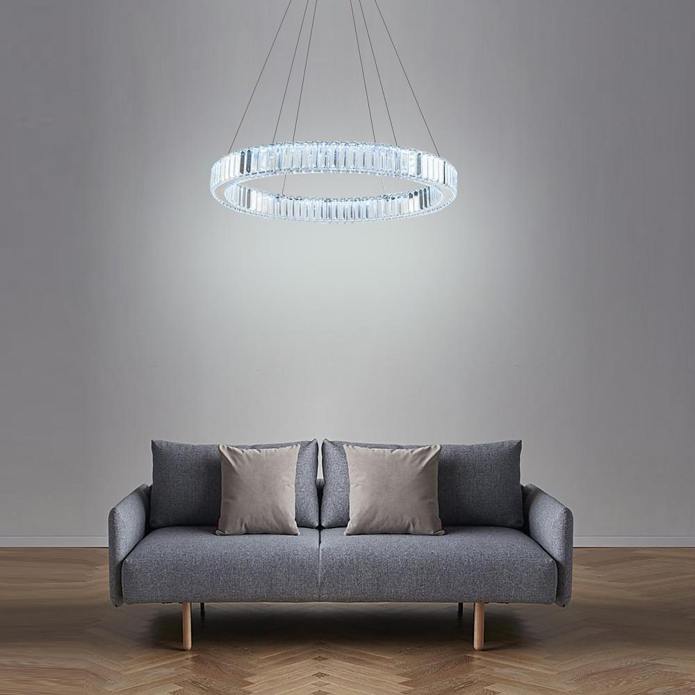 Luxury Gold Crystal Ring Chandelier Modern Integrated LED Wagon Wheel Pendant Light for Dining Room