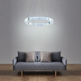 Luxury Gold Crystal Ring Chandelier Modern Integrated LED Wagon Wheel Pendant Light for Dining Room