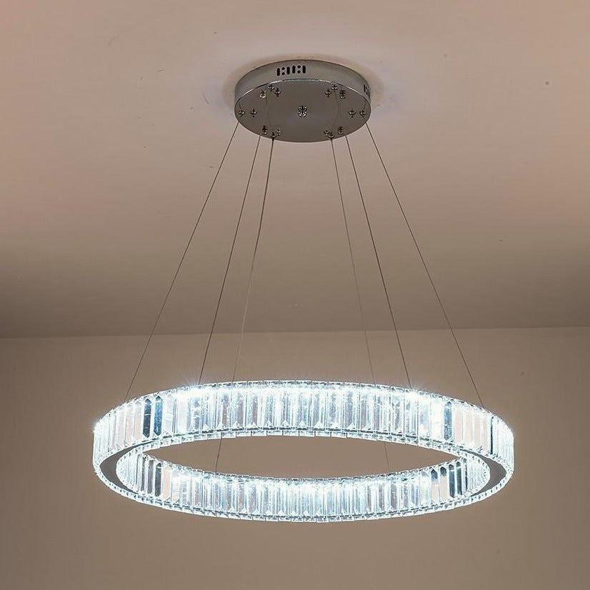 Luxury Gold Crystal Ring Chandelier Modern Integrated LED Wagon Wheel Pendant Light for Dining Room
