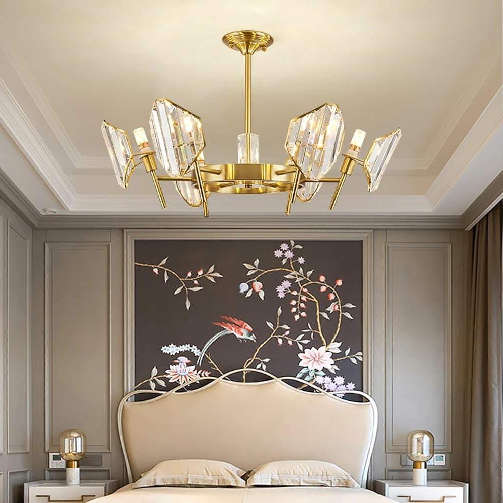 Luxury Gold Metal Ring Crystal Chandelier Elegant Pendant Lighting for Living and Dining Rooms
