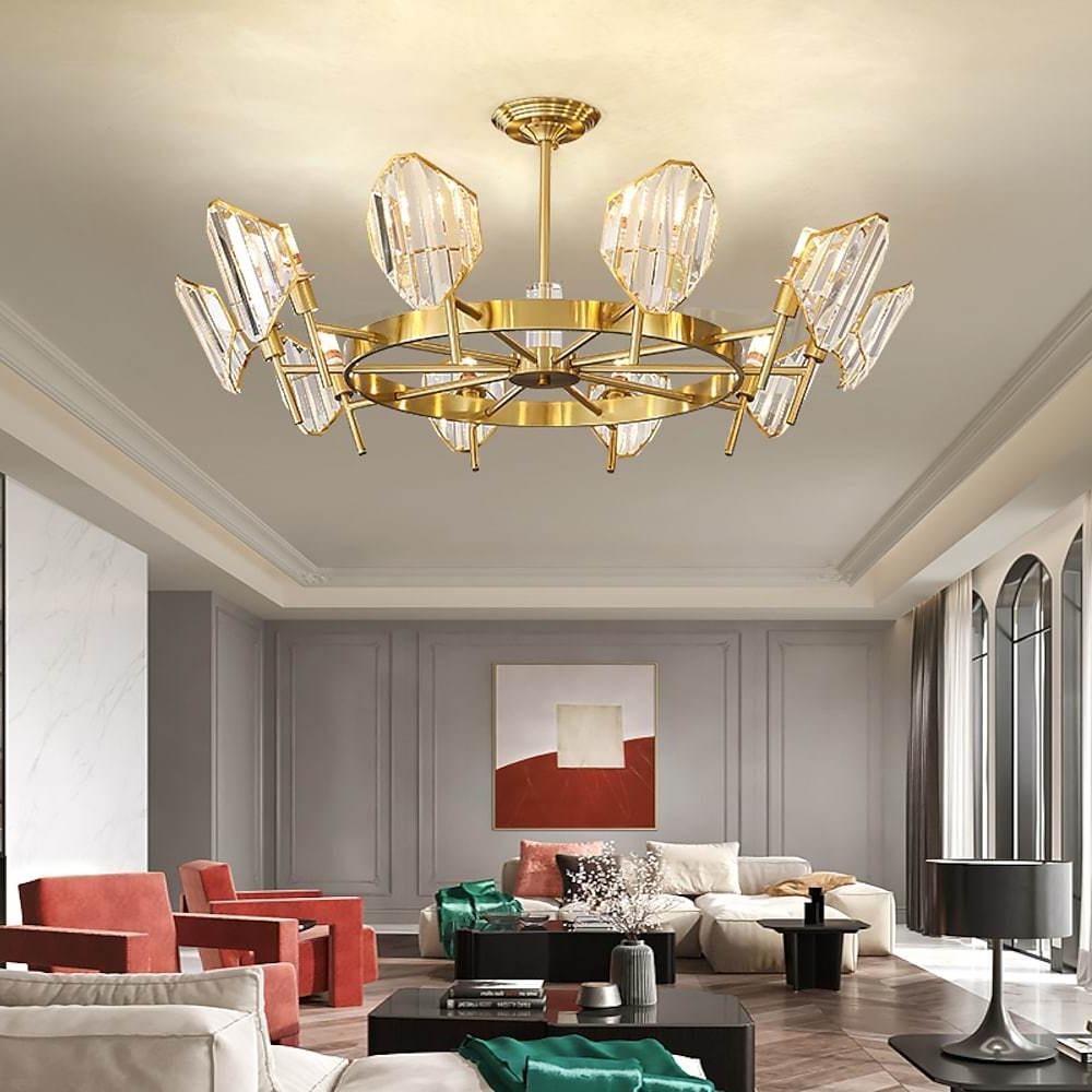 Luxury Gold Metal Ring Crystal Chandelier Elegant Pendant Lighting for Living and Dining Rooms