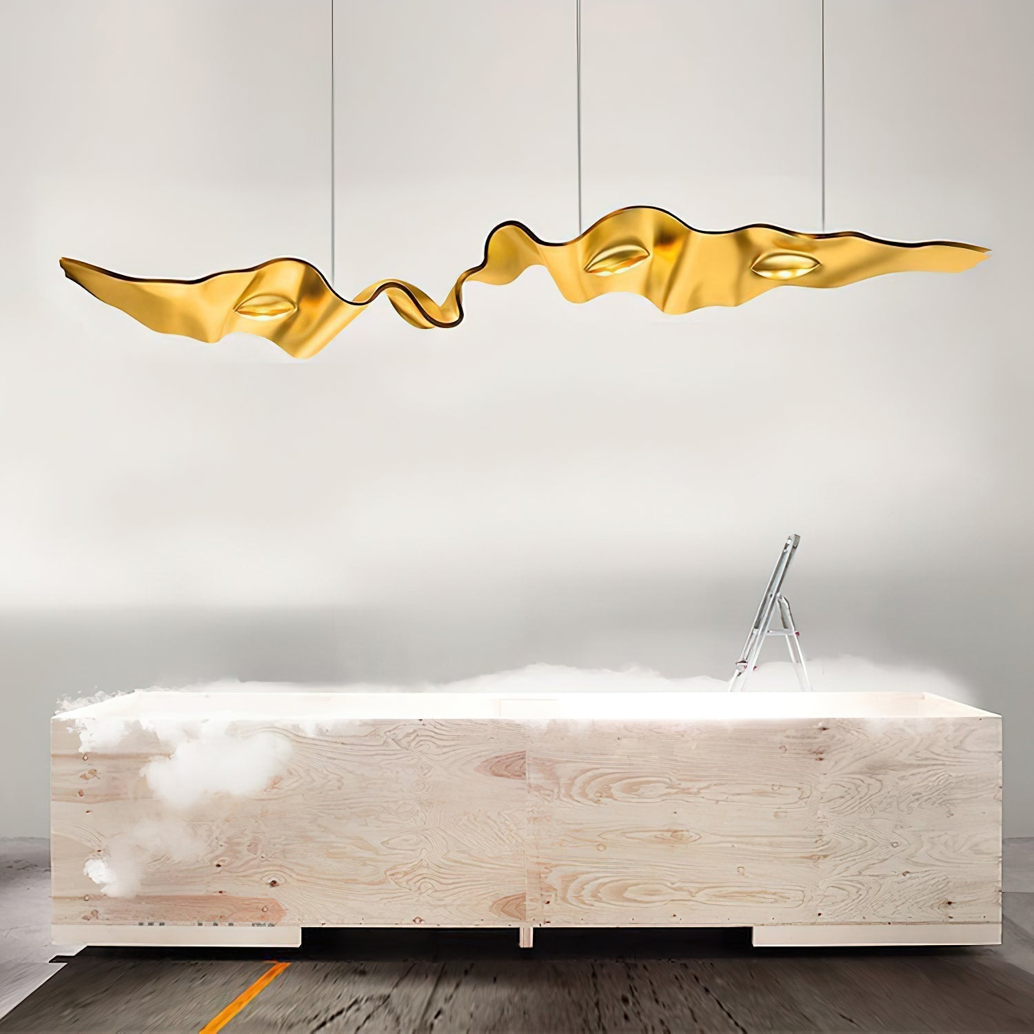 Luxury Gold Ribbon Crown LED Pendant Light Modern Hanging Chandelier Fixture
