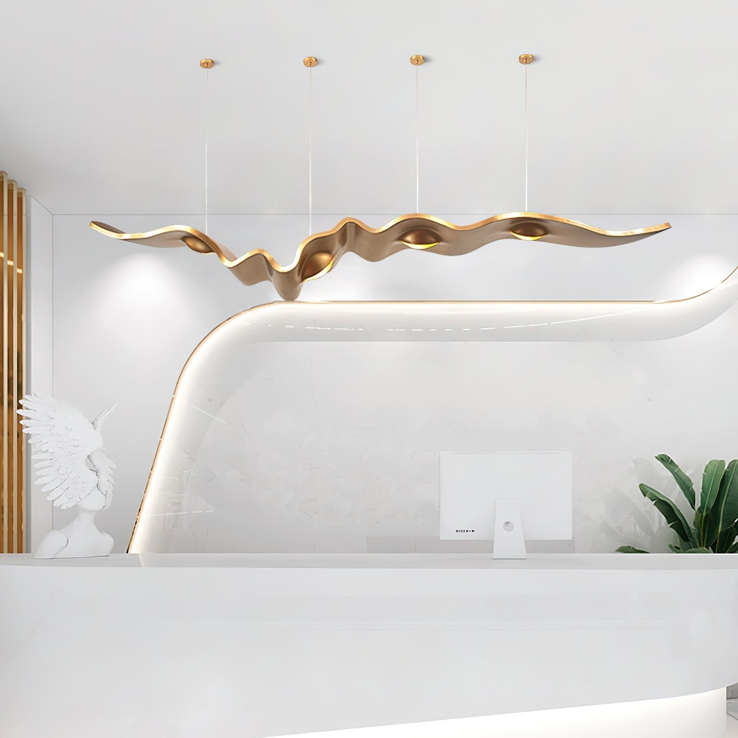 Luxury Gold Ribbon Crown LED Pendant Light Modern Hanging Chandelier Fixture