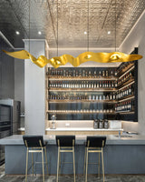Luxury Gold Ribbon Crown LED Pendant Light Modern Hanging Chandelier Fixture