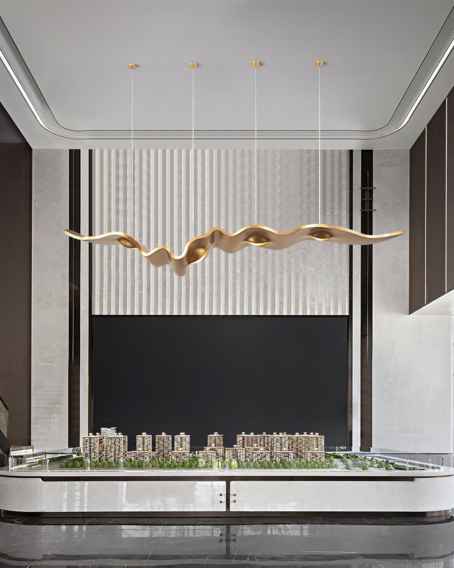 Luxury Gold Ribbon Crown LED Pendant Light Modern Hanging Chandelier Fixture