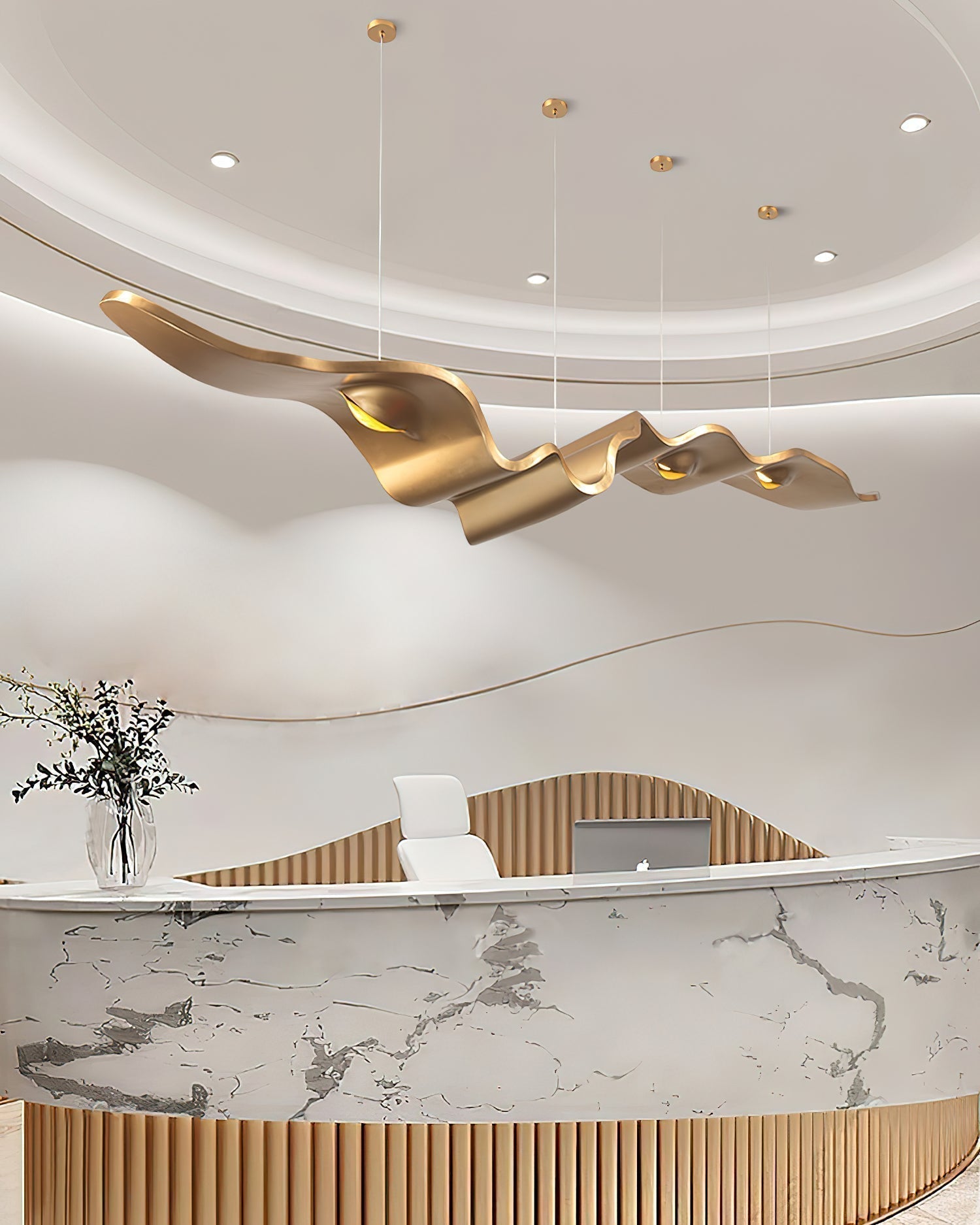 Luxury Gold Ribbon Crown LED Pendant Light Modern Hanging Chandelier Fixture