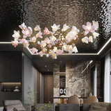 Luxury Handcrafted Ceramic Blossom Chandelier Brass Floral Pendant Ceiling Light Fixture