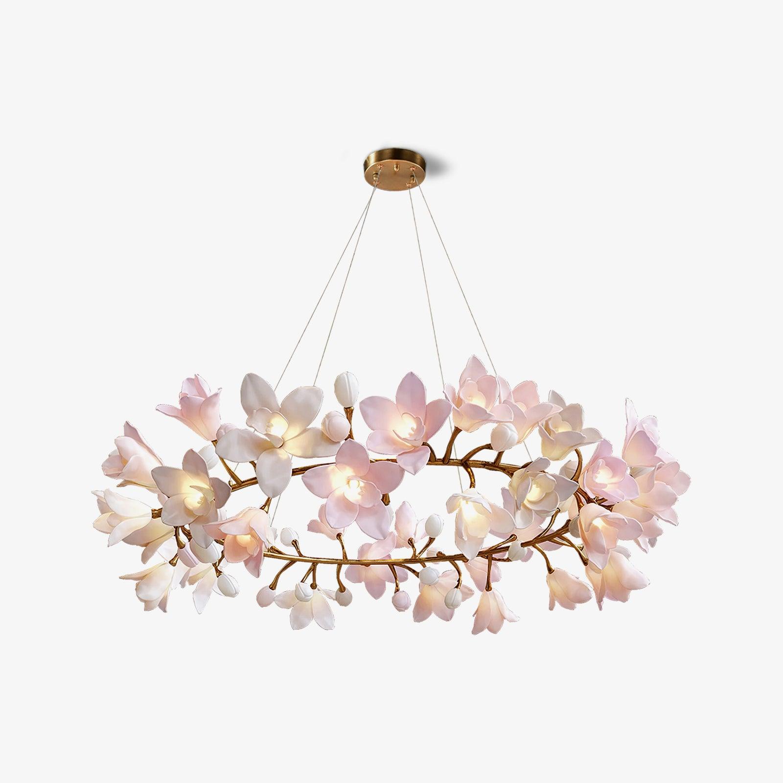 Luxury Handcrafted Ceramic Blossom Chandelier Brass Floral Pendant Ceiling Light Fixture