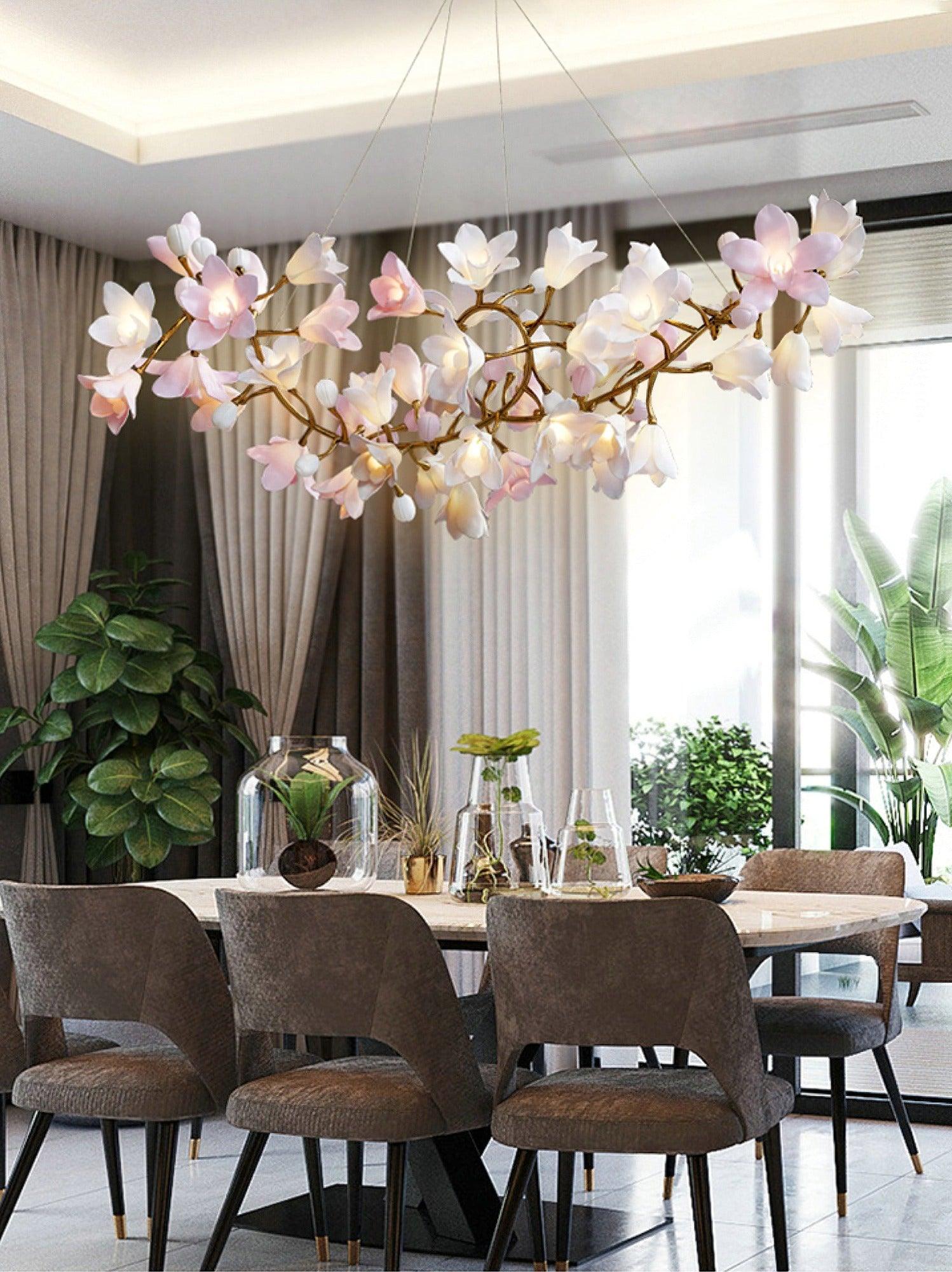 Luxury Handcrafted Ceramic Blossom Chandelier Brass Floral Pendant Ceiling Light Fixture