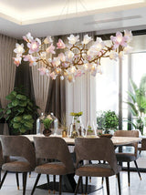 Luxury Handcrafted Ceramic Blossom Chandelier Brass Floral Pendant Ceiling Light Fixture