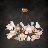 Luxury Handcrafted Ceramic Blossom Chandelier Brass Floral Pendant Ceiling Light Fixture