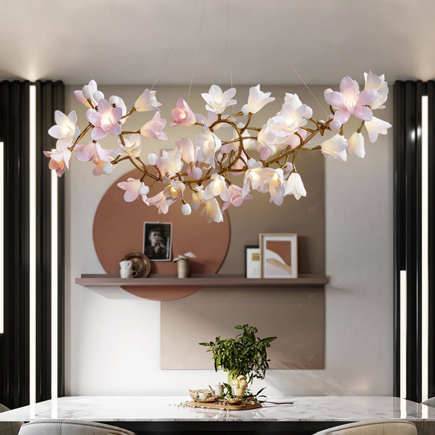 Luxury Handcrafted Ceramic Blossom Chandelier Brass Floral Pendant Ceiling Light Fixture
