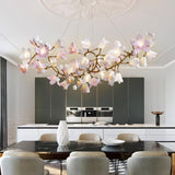 Luxury Handcrafted Ceramic Blossom Chandelier Brass Floral Pendant Ceiling Light Fixture