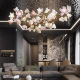 Luxury Handcrafted Ceramic Blossom Chandelier Brass Floral Pendant Ceiling Light Fixture
