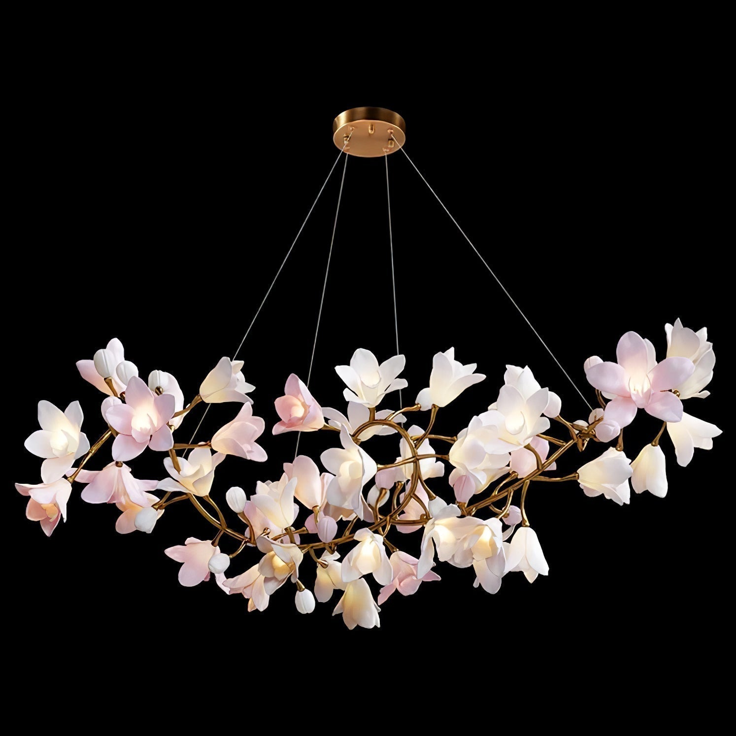 Luxury Handcrafted Ceramic Blossom Chandelier Brass Floral Pendant Ceiling Light Fixture