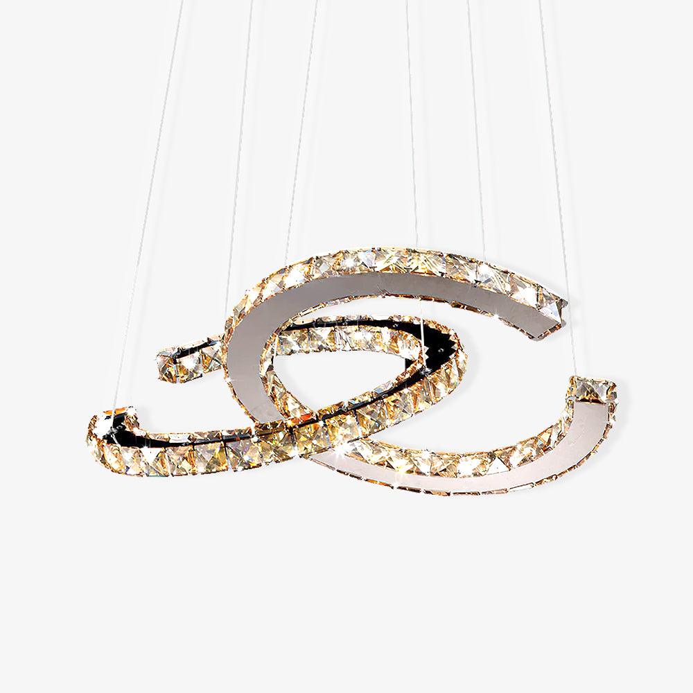 Luxury K9 Crystal Double C Ring Pendant Light Modern Silver Stainless Steel LED Chandelier Lighting