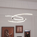 Luxury K9 Crystal Double C Ring Pendant Light Modern Silver Stainless Steel LED Chandelier Lighting