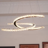 Luxury K9 Crystal Double C Ring Pendant Light Modern Silver Stainless Steel LED Chandelier Lighting