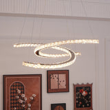 Luxury K9 Crystal Double C Ring Pendant Light Modern Silver Stainless Steel LED Chandelier Lighting