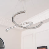 Luxury K9 Crystal Double C Ring Pendant Light Modern Silver Stainless Steel LED Chandelier Lighting