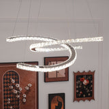 Luxury K9 Crystal Double C Ring Pendant Light Modern Silver Stainless Steel LED Chandelier Lighting