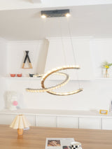 Luxury K9 Crystal Double C Ring Pendant Light Modern Silver Stainless Steel LED Chandelier Lighting
