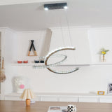 Luxury K9 Crystal Double C Ring Pendant Light Modern Silver Stainless Steel LED Chandelier Lighting