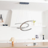 Luxury K9 Crystal Double C Ring Pendant Light Modern Silver Stainless Steel LED Chandelier Lighting