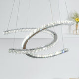 Luxury K9 Crystal Double C Ring Pendant Light Modern Silver Stainless Steel LED Chandelier Lighting