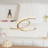 Luxury K9 Crystal Double C Ring Pendant Light Modern Silver Stainless Steel LED Chandelier Lighting