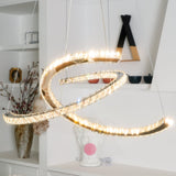 Luxury K9 Crystal Double C Ring Pendant Light Modern Silver Stainless Steel LED Chandelier Lighting
