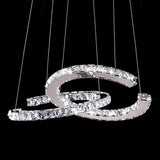 Luxury K9 Crystal Double C Ring Pendant Light Modern Silver Stainless Steel LED Chandelier Lighting