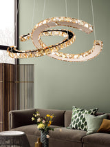 Luxury K9 Crystal Double C Ring Pendant Light Modern Silver Stainless Steel LED Chandelier Lighting