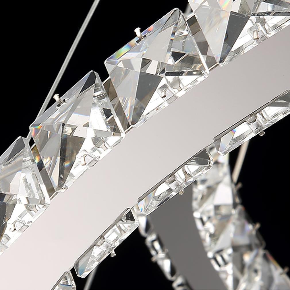 Luxury K9 Crystal Double C Ring Pendant Light Modern Silver Stainless Steel LED Chandelier Lighting